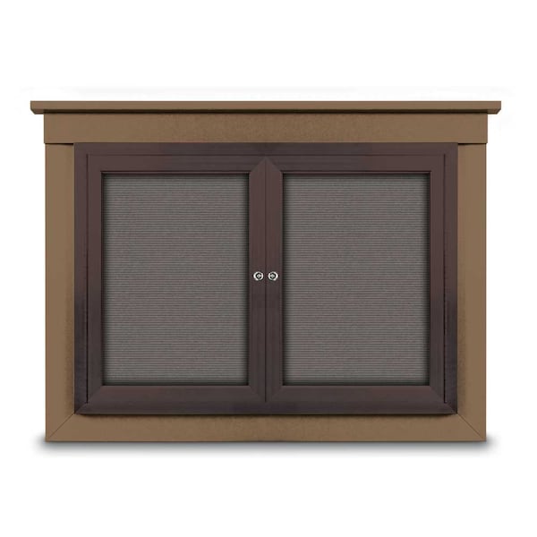 60"x36" 2-Door Enclosed Letterboard, Blue Felt/Lt Oak